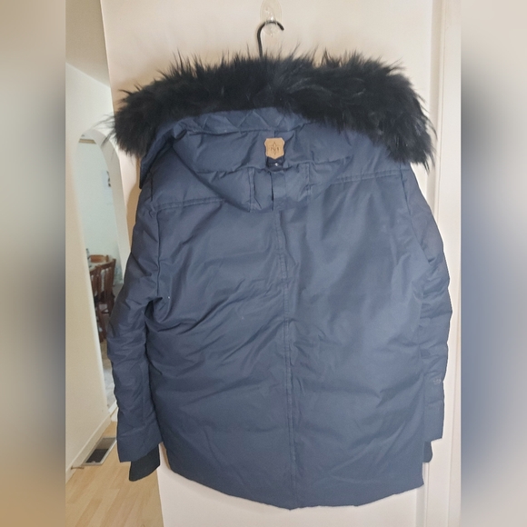 Mackage Men's Blue Down Leather Asiatic Racoon Fur Coat - Picture 8 of 16